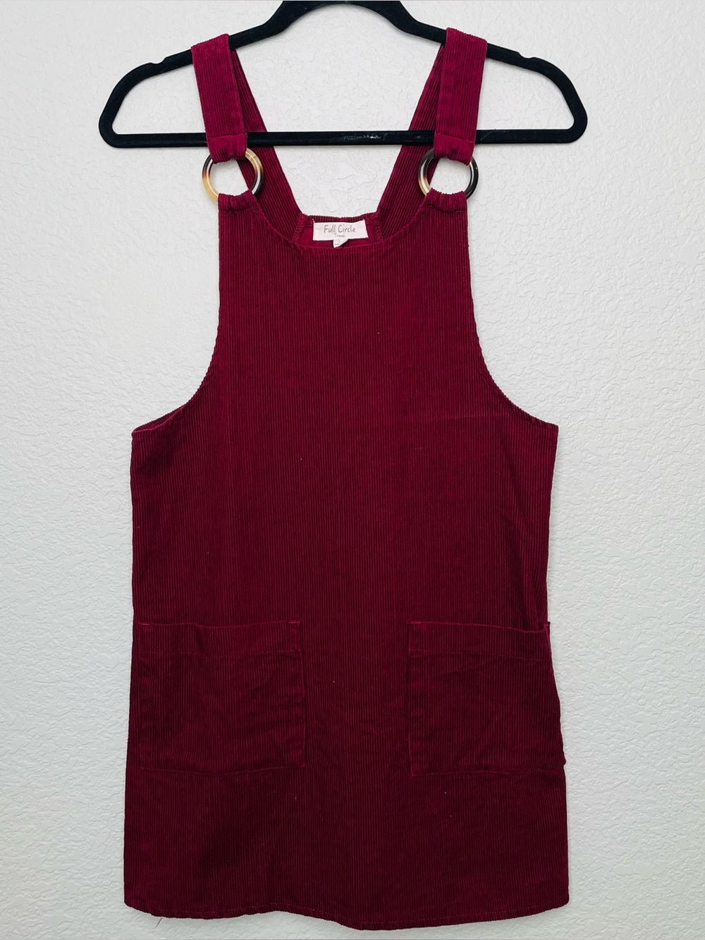 Full Circle Cranberry Burgundy Corduroy Jumper Mini Dress | Small